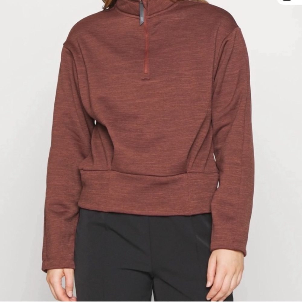 Athleta Brown Copper Fleece Quater Zip Longsleeve Pullover Athleisure Sweater